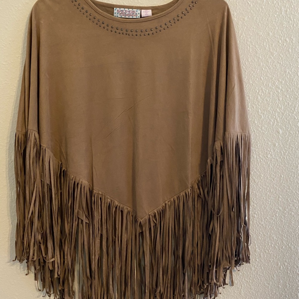 COPY - Faux suede fringe poncho